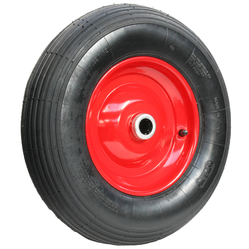 350x8 4ply red steel pneumatic wheel 25x75mm roller bearing 185kg