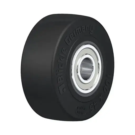 SE 100/20K Wheel series 100mm black elastic rubber on nylon centre 20mm bore hub length 45mm ball bearings 270kg