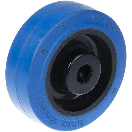 Wheel series 80mm blue elastic rubber on nylon centre 12mm bore hub length 35mm plain bearing 140kg