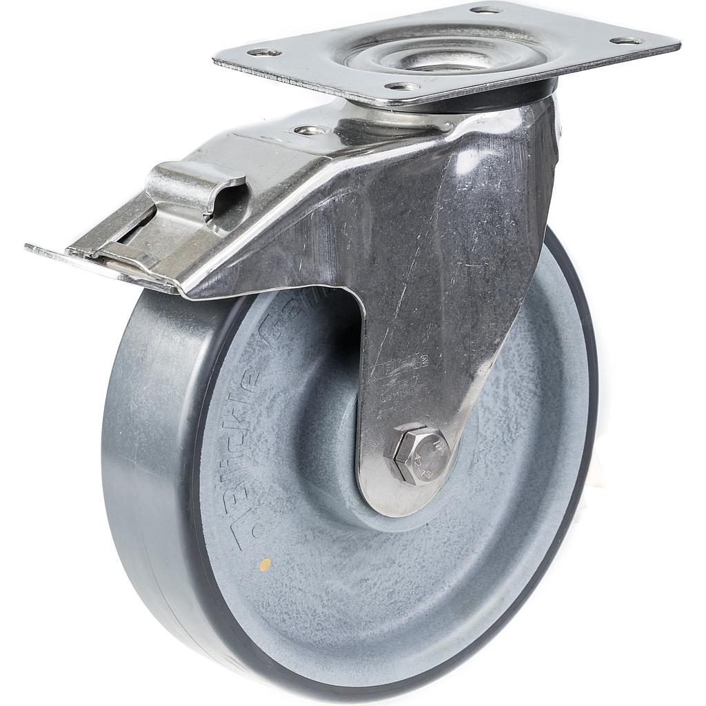 300SS series 200mm stainless steel swivel/brake top plate 140x110mm castor with POTH electrically conductive POTH grey polyurethane on nylon centre stainless steel ball bearing wheel 300kg