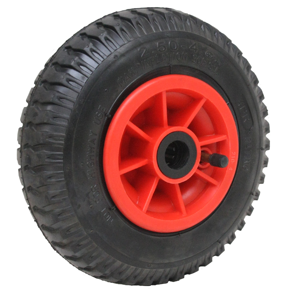 250x4 4ply Pneumatic wheel plastic rim 20x75mm roller bearing 100kg