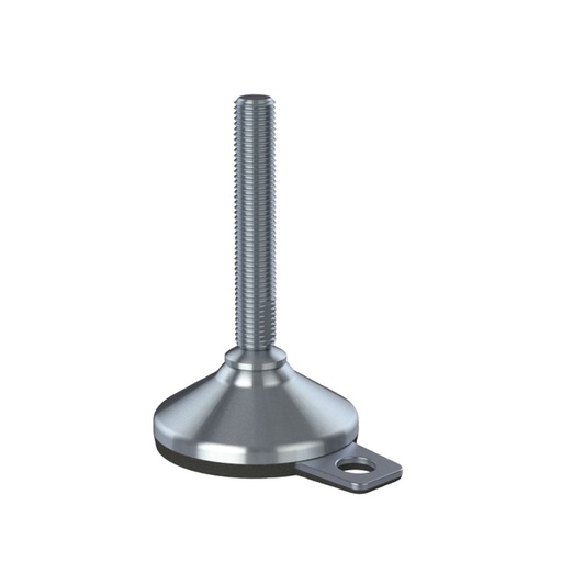 M16x100 Stainless levelling foot 80mm stainless base with anti-vibration rubber pad & fixing tab AISI 304/A2