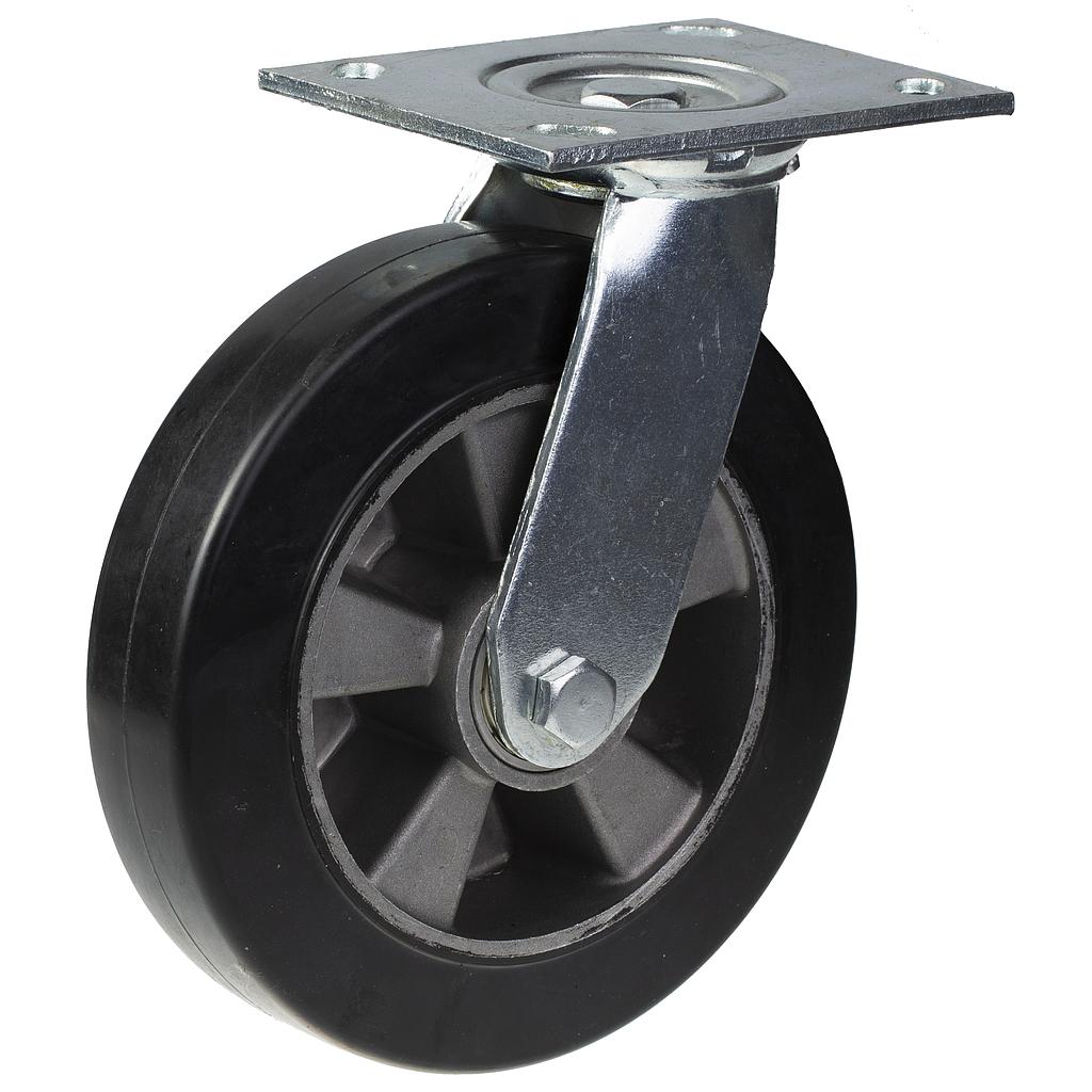 500 series 200mm swivel top plate 140x110mm castor with black elastic rubber on aluminium centre ball bearing wheel 450kg
