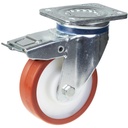 800 series 150mm swivel/brake top plate 135x110mm castor with polyurethane on nylon centre ball bearing wheel 600kg