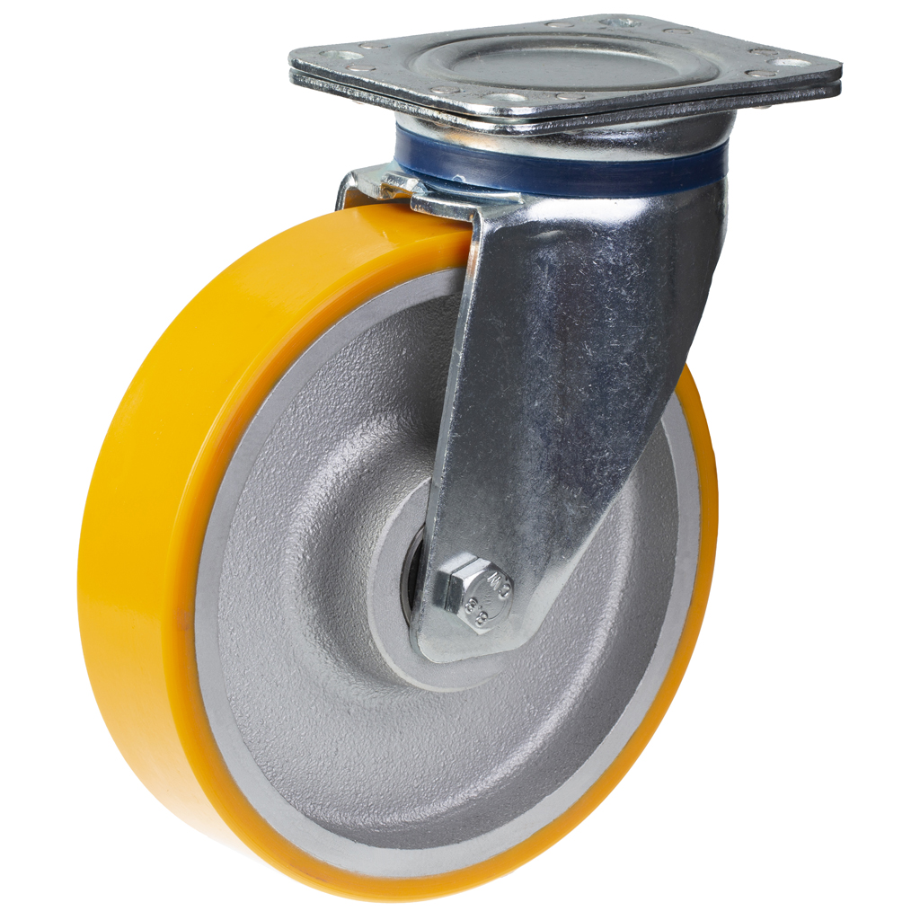 800 series 200mm swivel top plate 135x110mm castor with polyurethane on cast iron centre ball bearing wheel 800kg