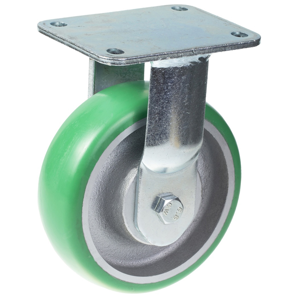 1500 series 160mm fixed top plate 135x110mm castor with green convex elastic polyurethane on cast iron centre ball bearing wheel 550kg