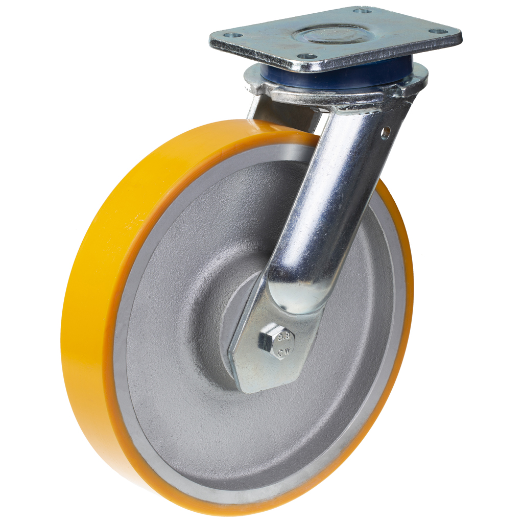 1500 series 250mm swivel top plate 135x110mm castor with polyurethane on cast iron centre ball bearing wheel 1250kg