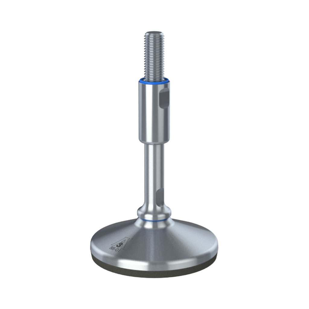 M16x150 Stainless certified hygienic levelling foot 105mm stainless base with anti-vibration rubber pad 2200kg AISI 304/A2