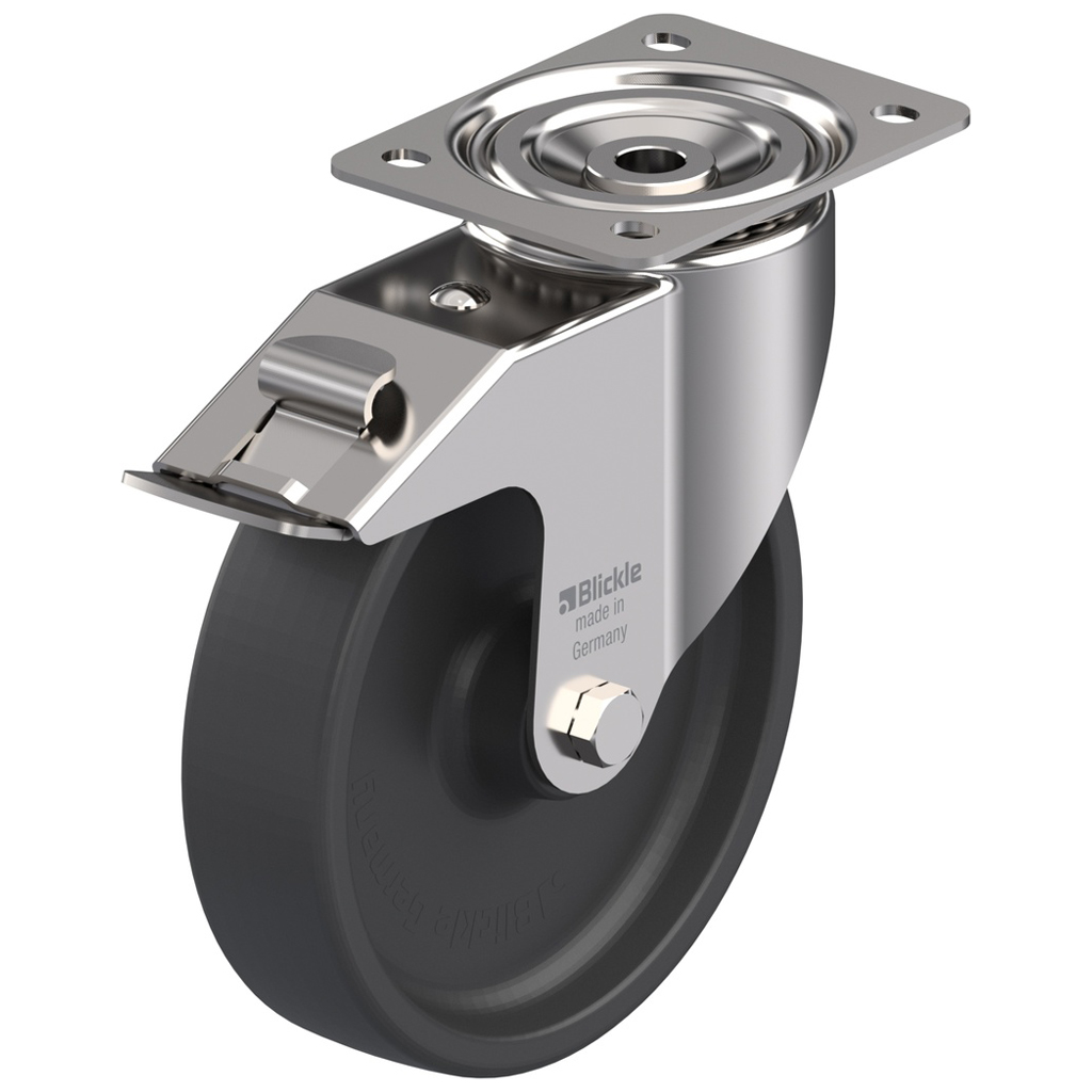LIX series 200mm stainless steel swivel/brake top plate 140x110mm castor with heat resistant thermoplastic plain bearing wheel 350kg
