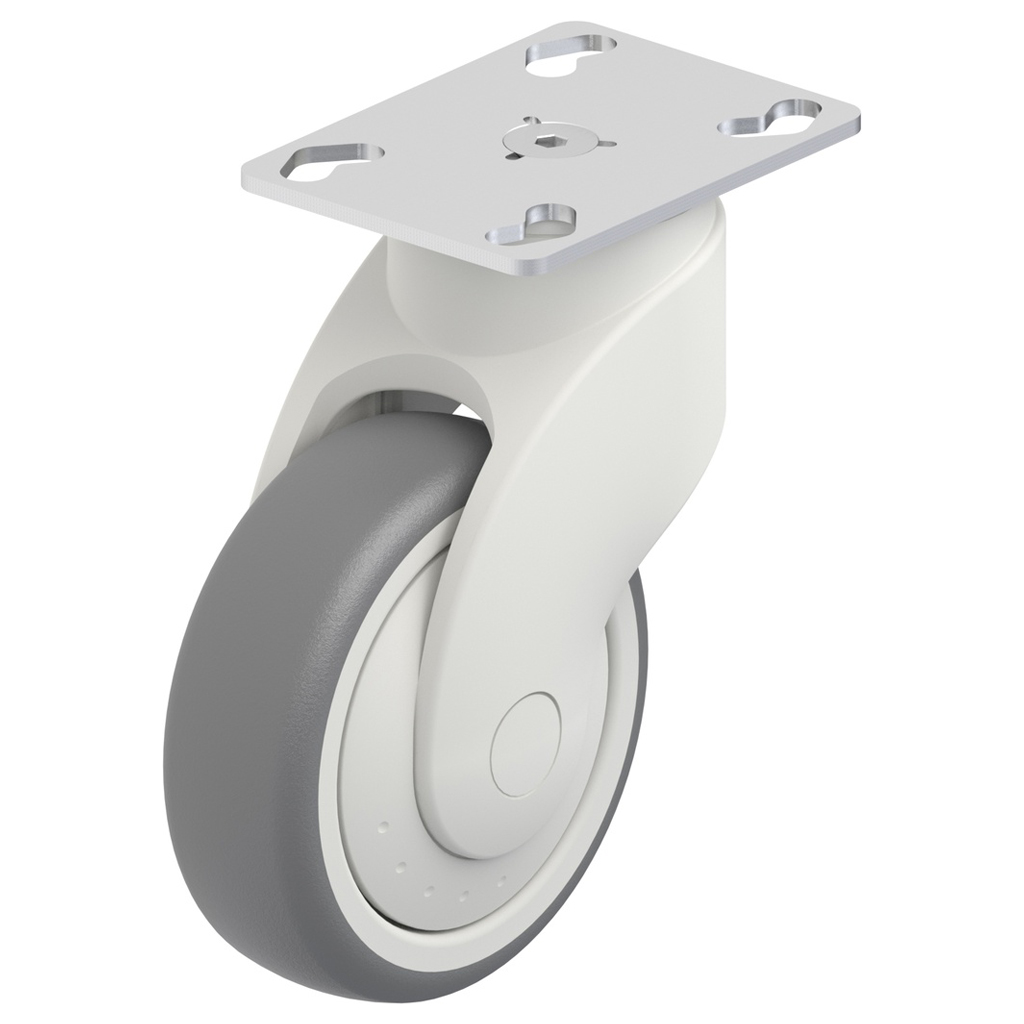 Plastic castor series 100mm swivel top plate 90x66mm castor with grey thermoplastic rubber on polypropylene centre single ball bearing wheel 100kg