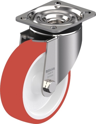 800SS series 125mm stainless steel swivel top plate 100x85mm castor with polyurethane on nylon centre plain bearing wheel 350kg