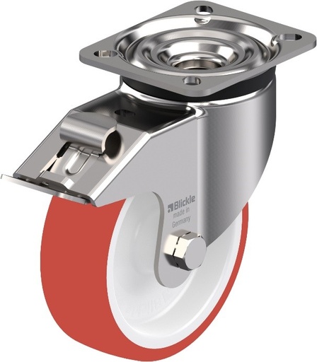 800SS series 125mm stainless steel swivel/brake top plate 100x85mm castor with polyurethane on nylon centre plain bearing wheel 350kg