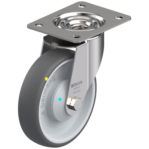 300SS series 160mm stainless steel swivel top plate 140x110mm castor with PATH electrically conductive grey polyurethane on nylon centre additional sealed single ball bearing wheel 260kg