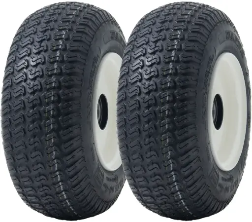 Set of 2 - 13x5.00-6 4pr Journey P332 Grass tyre TL on 4.50x6 rim 20x80mm ball bearing White + cap