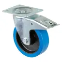 L420.B61.160 160mm swivel/brake top plate 135x110mm castor with blue elastic rubber on polypropylene centre roller bearing wheel 300kg