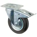 L420.B55.161 160mm swivel/brake top plate 135x110mm castor with black rubber on pressed steel centre and thread guards roller bearing wheel 135kg