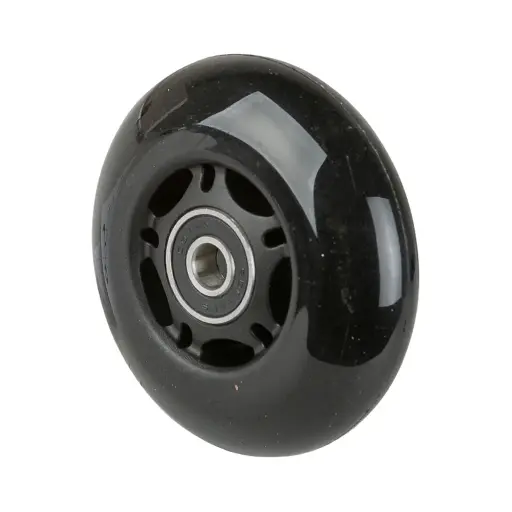 A76.076 Wheel series 76mm black polyurethane on black polypropylene centre, skater-wheel style, 8mm bore hub length 24mm ball bearings 40kg