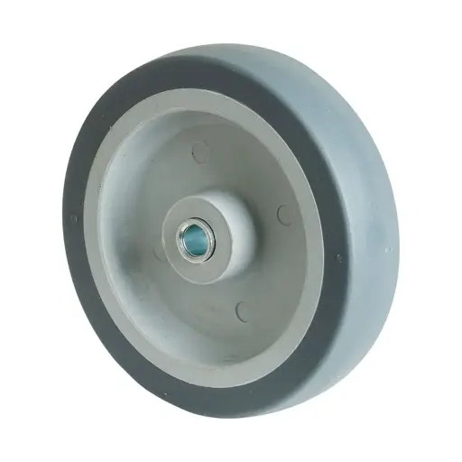 A80.100 Wheel series 100mm grey thermoplastic rubber on polypropylene centre 12mm bore hub length 30mm plain bearing 55kg