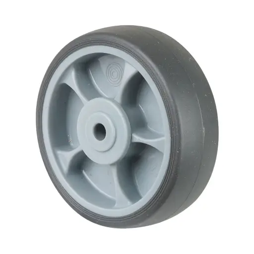 A85.104 Wheel series 100mm grey thermoplastic rubber on polypropylene centre 8mm bore hub length 40mm single ball bearing 110kg