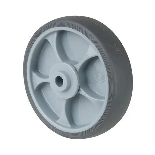 A85.128 Wheel series 125mm grey thermoplastic rubber on polypropylene centre 10mm bore hub length 50mm single ball bearing 120kg