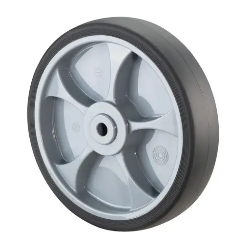 A85.162 Wheel series 160mm grey thermoplastic rubber on polypropylene centre 12mm bore hub length 60mm single ball bearing 200kg