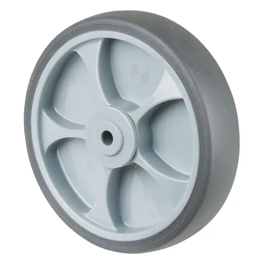 A85.202 Wheel series 200mm grey thermoplastic rubber on polypropylene centre 12mm bore hub length 60mm single ball bearing 220kg