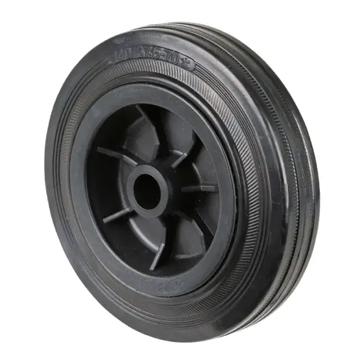 B40.140 Wheel series 140mm black rubber on polypropylene centre 15mm bore hub length 43mm plain bearing 130kg
