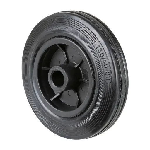 B40.160 Wheel series 160mm black rubber on polypropylene centre 20mm bore hub length 60mm plain bearing 135kg