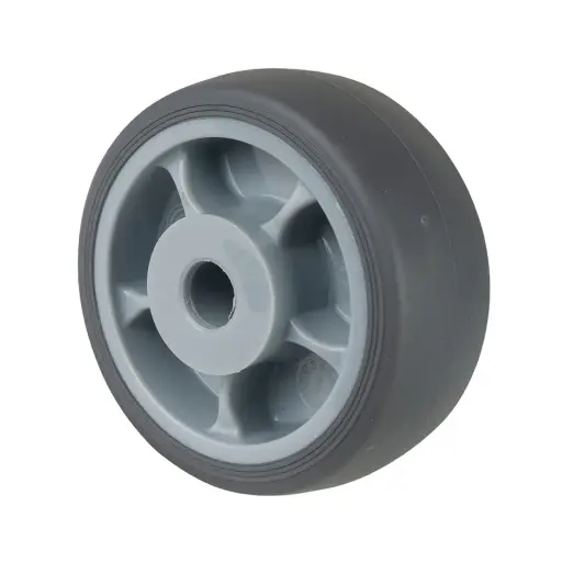 B43.081 Wheel series 80mm grey thermoplastic rubber on polypropylene centre 12mm bore hub length 40mm plain bearing 100kg