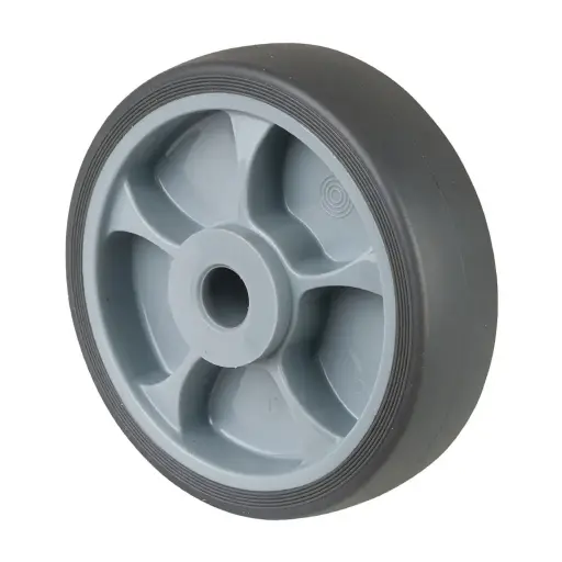 B43.161 Wheel series 160mm grey thermoplastic rubber on polypropylene centre 20mm bore hub length 60mm plain bearing 200kg