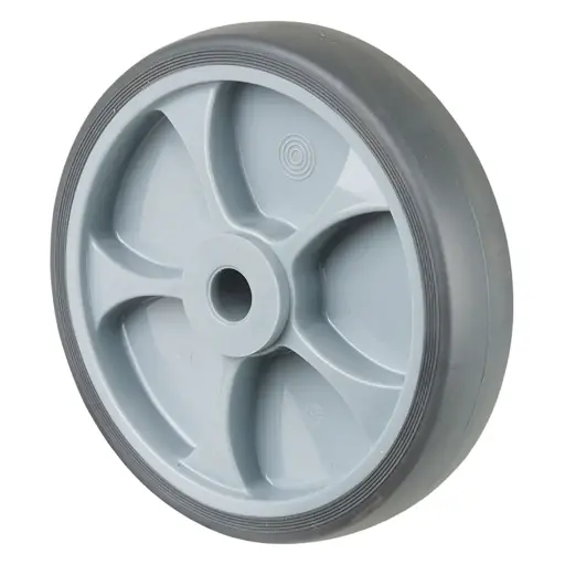 B43.201 Wheel series 200mm grey thermoplastic rubber on polypropylene centre 20mm bore hub length 60mm plain bearing 220kg