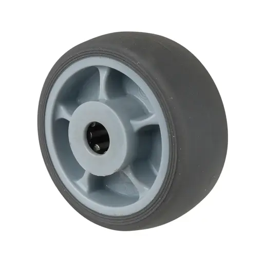B44.081 Wheel series 80mm grey thermoplastic rubber on polypropylene centre 12mm bore hub length 40mm roller bearing 100kg