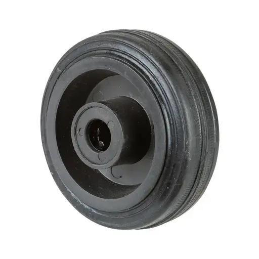B45.080 Wheel series 80mm black rubber on polypropylene centre 12mm bore hub length 40mm roller bearing 50kg
