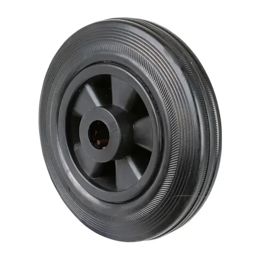 B45.160 Wheel series 160mm black rubber on polypropylene centre 20mm bore hub length 60mm roller bearing 135kg