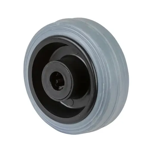 B46.080 Wheel series 80mm grey rubber on polypropylene centre 12mm bore hub length 40mm roller bearing 50kg