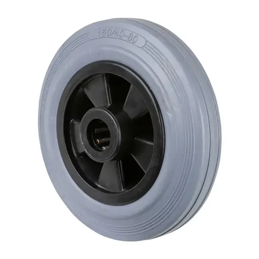 B46.160 Wheel series 160mm grey rubber on polypropylene centre 20mm bore hub length 60mm roller bearing 135kg