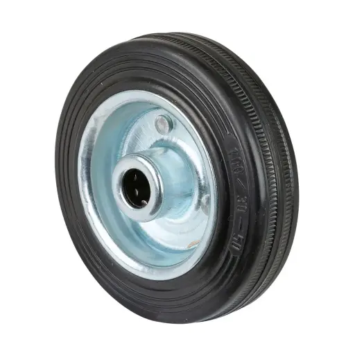 B55.100 Wheel series 100mm black rubber on zinc plated steel centre 12mm bore hub length 40mm roller bearing 70kg