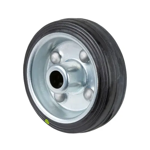 B58.080 Wheel series 80mm electrically conductive black rubber on zinc plated steel centre 12mm bore hub length 39mm roller bearing 65kg