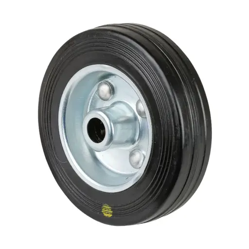 B58.100 Wheel series 100mm electrically conductive black rubber on zinc plated steel centre 12mm bore hub length 39mm roller bearing 80kg
