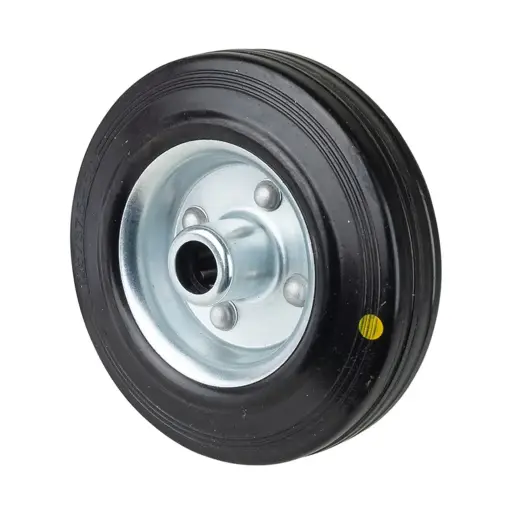B58.125 Wheel series 125mm electrically conductive black rubber on zinc plated steel centre 15mm bore hub length 49mm roller bearing 115kg