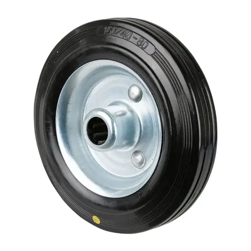 B58.160 Wheel series 160mm electrically conductive black rubber on zinc plated steel centre 20mm bore hub length 58mm roller bearing 160kg