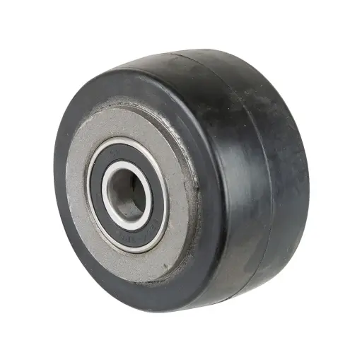 B81.101 Wheel series 100mm black elastic rubber on cast iron centre 20mm bore hub length 60mm ball bearings 210kg