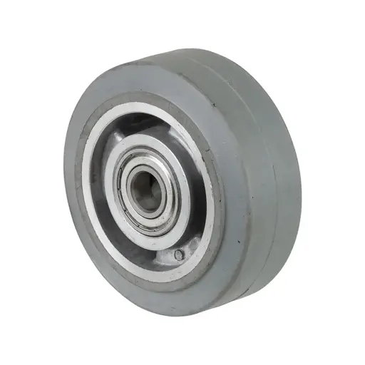 B83.100 Wheel series 100mm grey elastic rubber on aluminium centre 15mm bore hub length 40mm ball bearings 150kg