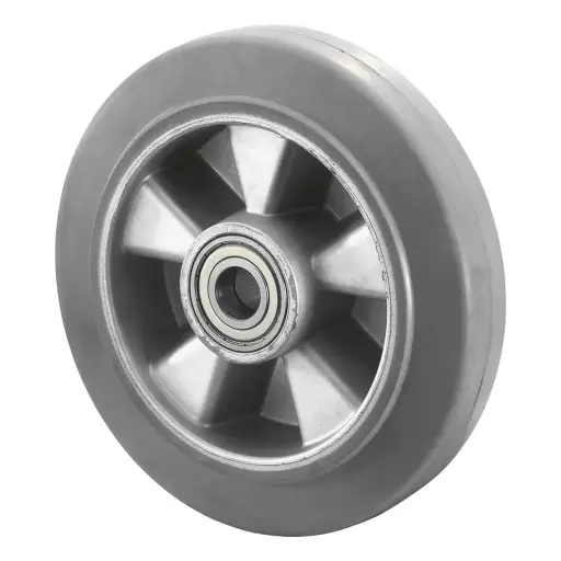B83.200 Wheel series 200mm grey elastic rubber on aluminium centre 20mm bore hub length 60mm ball bearings 450kg