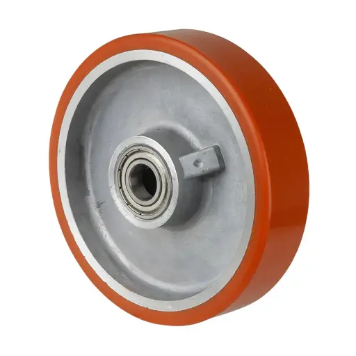 B90.125 Wheel series 125mm brown Prothane® polyurethane on aluminium centre 15mm bore hub length 40mm ball bearing 250kg