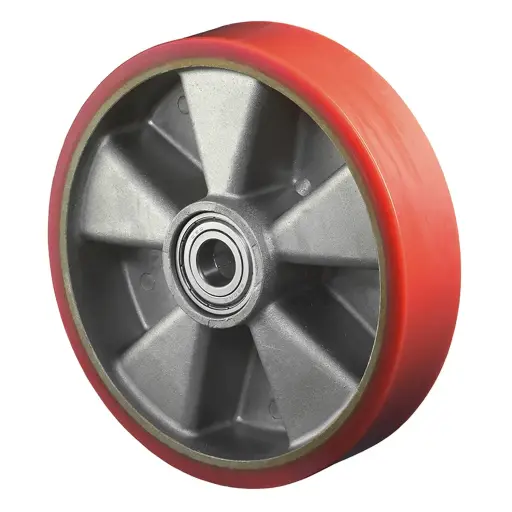 B90.200 Wheel series 200mm brown Prothane® polyurethane on aluminium centre 20mm bore hub length 60mm ball bearing 800kg