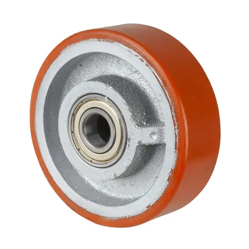 C10.126 Wheel series 125mm brown Prothane® polyurethane on cast iron centre 20mm bore hub length 50mm ball bearing 400kg