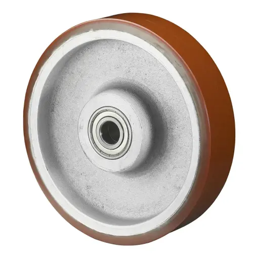 C10.201 Wheel series 200mm brown Prothane® polyurethane on cast iron centre 25mm bore hub length 60mm ball bearing 1000kg