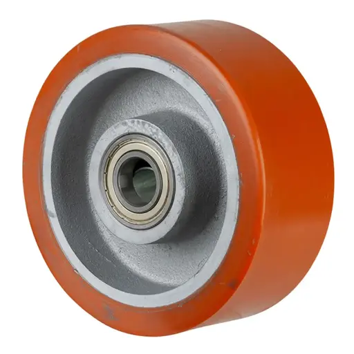 C10.202 Wheel series 200mm brown Prothane® polyurethane on cast iron centre 30mm bore hub length 80mm ball bearing 1400kg