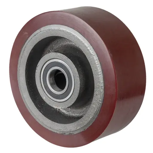 C10.259 Wheel series 250mm brown Prothane® polyurethane on cast iron centre 40mm bore hub length 108mm ball bearing 2200kg